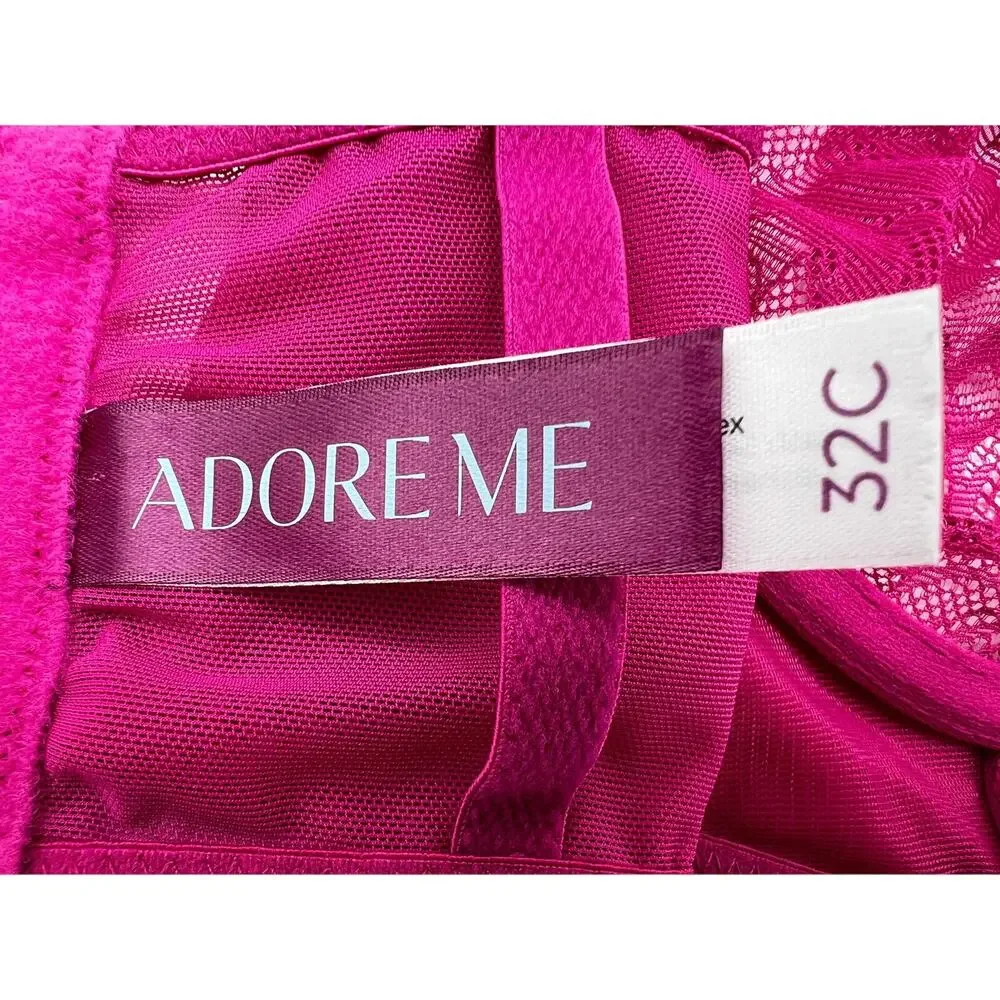 Adore Me Bra Longline Lace Strappy Balconette Underwire Back Closure Pink 32C